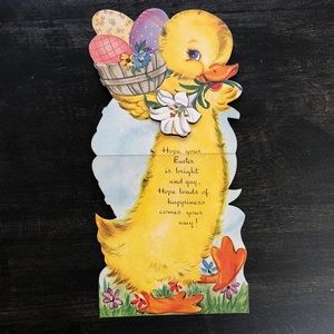 Adorable 40s Vintage Easter Card Die Cut Lily Baby Chick Gay Easter Message